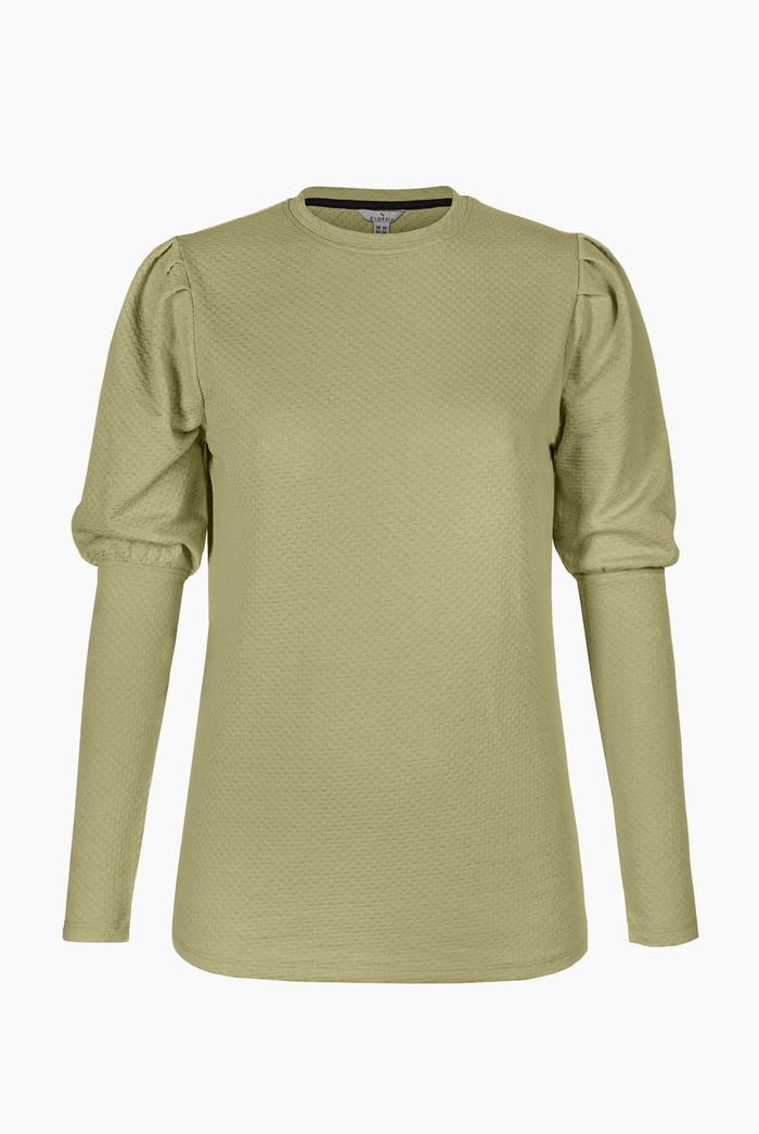 Long Sleeve Crew Neck Jersey Top With Puff Sleeve