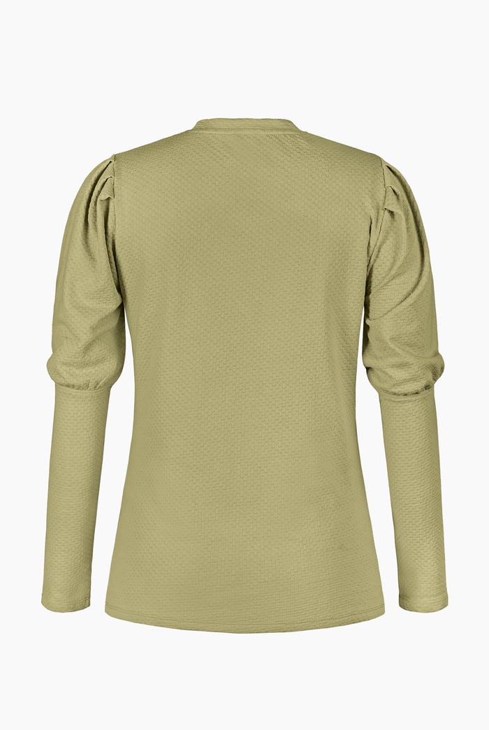 Long Sleeve Crew Neck Jersey Top With Puff Sleeve