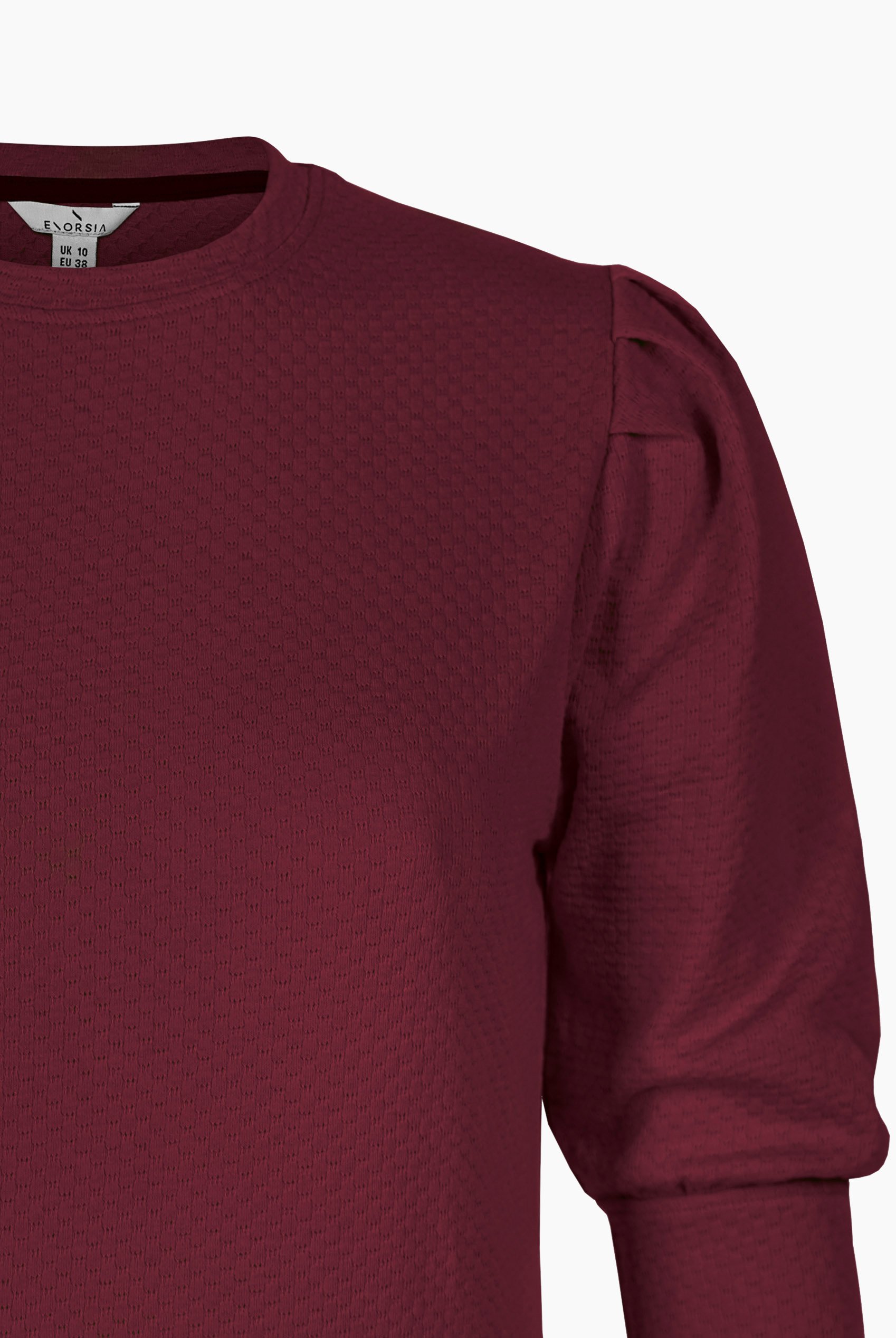 Long Sleeve Crew Neck Jersey Top With Puff Sleeve