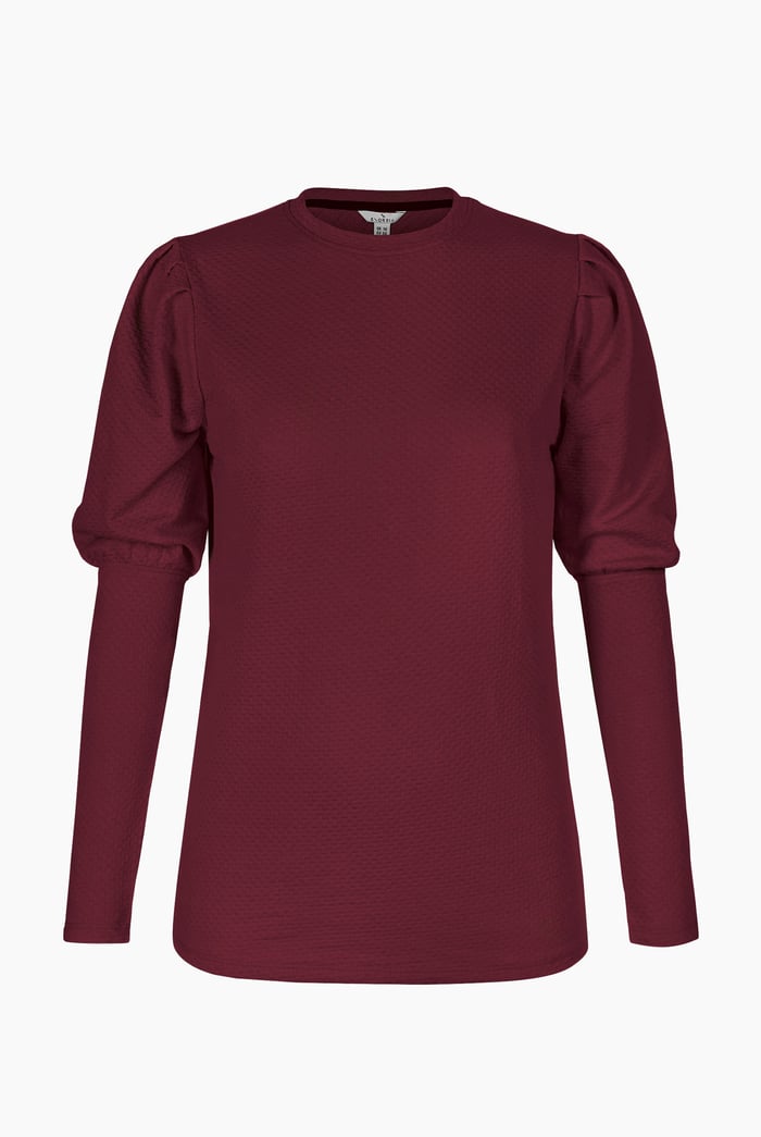 Long Sleeve Crew Neck Jersey Top With Puff Sleeve