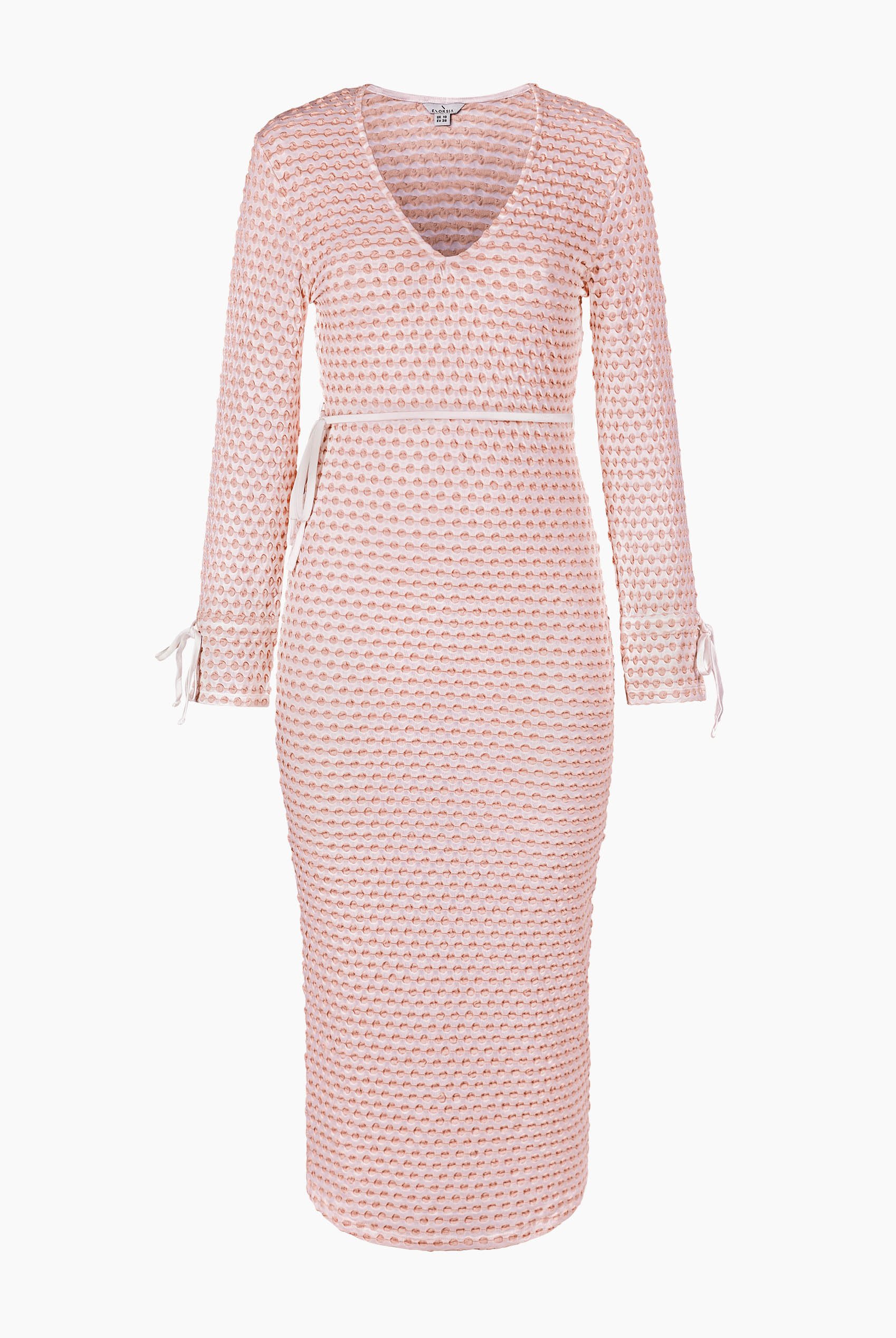 Textured Stretch Jersey Long Sleeve Midi Dress