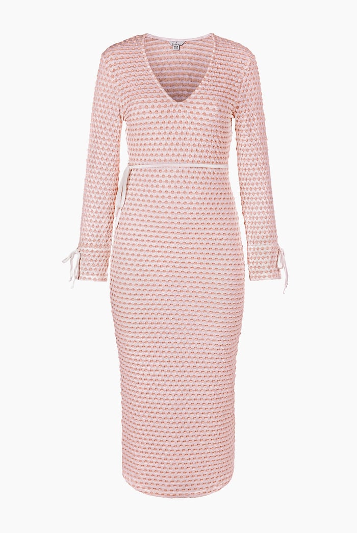 Textured Stretch Jersey Long Sleeve Midi Dress