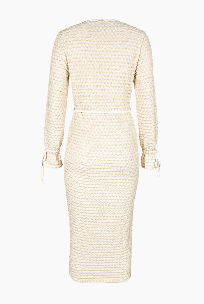 Textured Stretch Jersey Long Sleeve Midi Dress