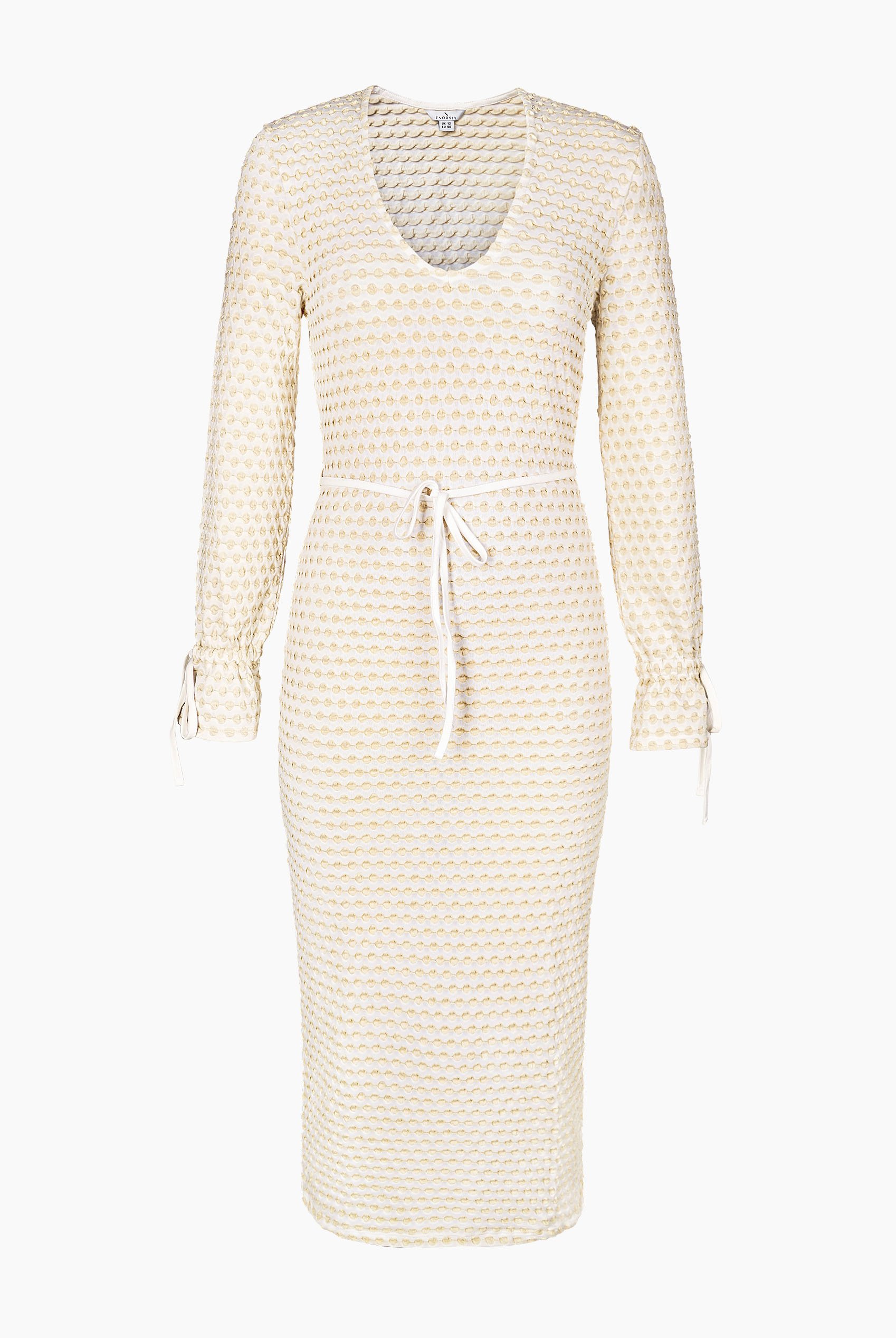 Textured Stretch Jersey Long Sleeve Midi Dress