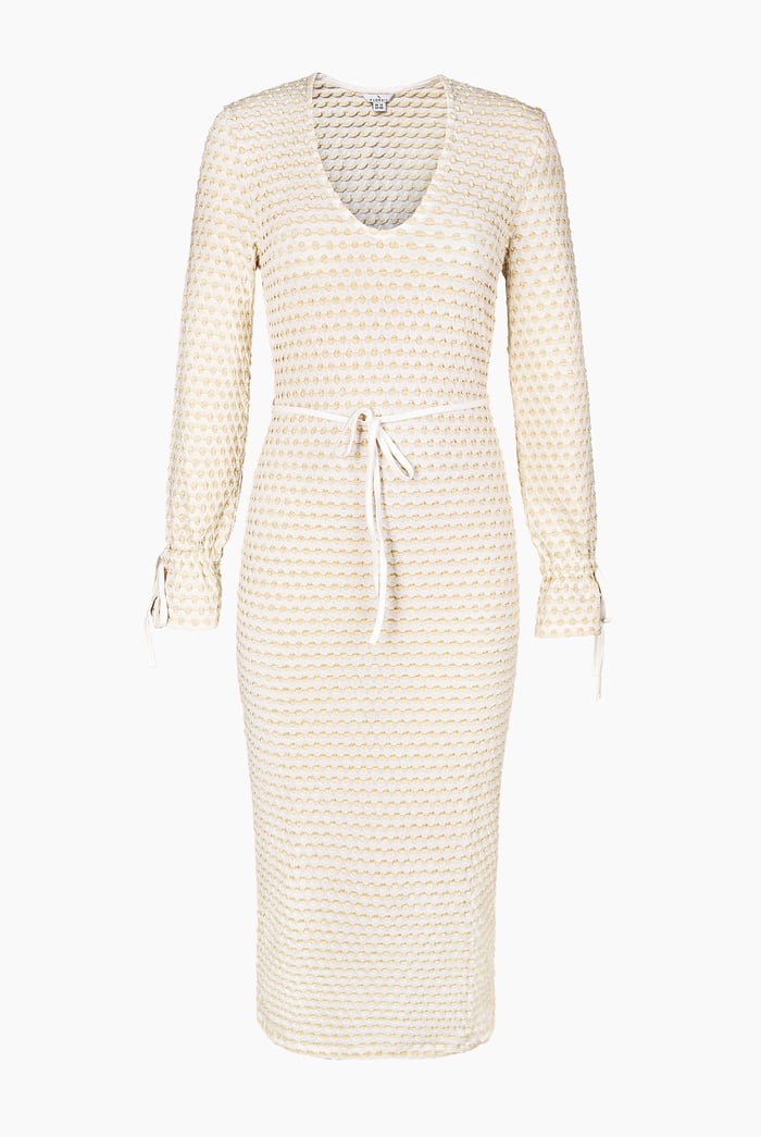 Textured Stretch Jersey Long Sleeve Midi Dress