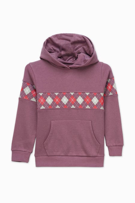 Girls Dusty Mauve Argyle Christmas Hoodie (12/18mths-7yrs)