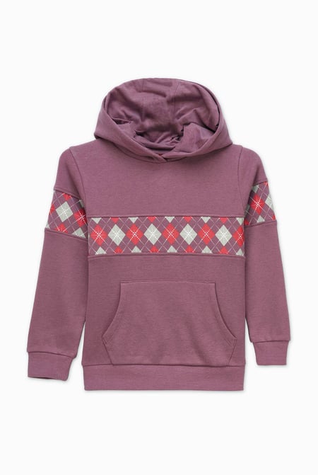 Girls Dusty Mauve Argyle Christmas Hoodie (12/18mths-7yrs)