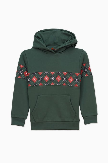 Girls Green Argyle Christmas Hoodie (12/18mths-7yrs)