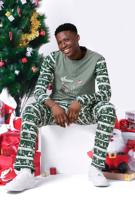 Mens Aqua Fair Isle Reindeer Print T-shirt