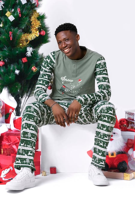 Mens Aqua Fair Isle Reindeer Print T-shirt