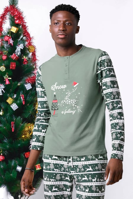 Mens Blue Fair Isle Reindeer Print T-shirt