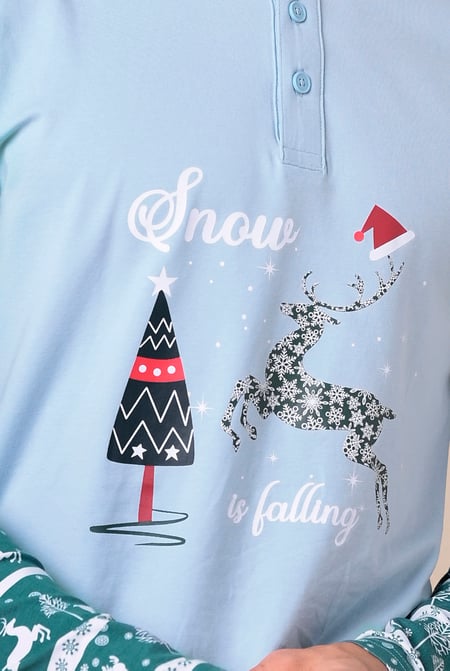 Mens Blue Fair Isle Reindeer Print T-shirt