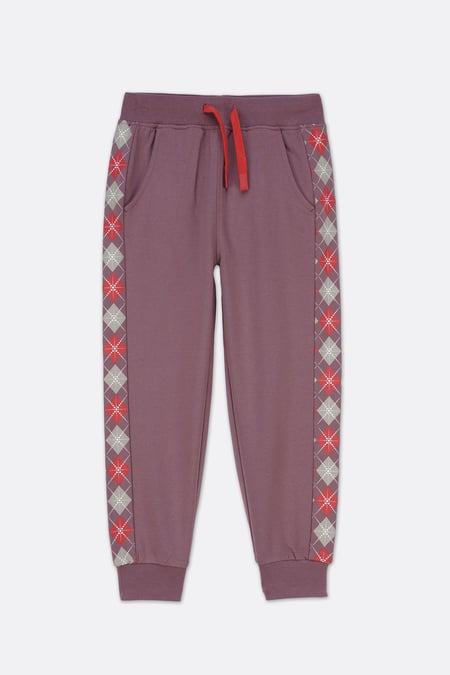 Girls Dusty Mauve Argyle Christmas Joggers (12/18mths-7yrs)