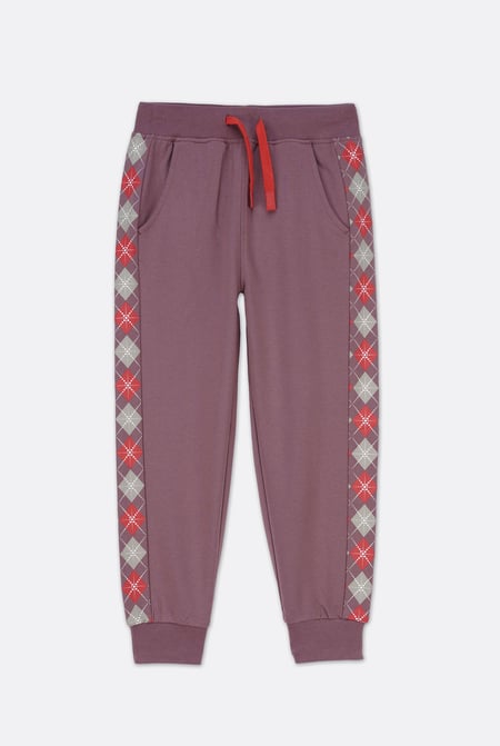 Girls Dusty Mauve Argyle Christmas Joggers (12/18mths-7yrs)