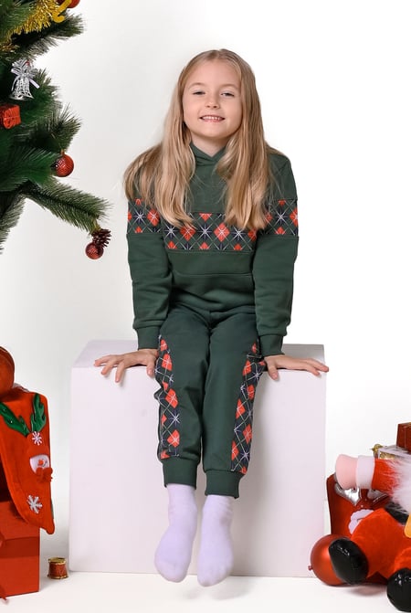 Girls Dusty Mauve Argyle Christmas Joggers (12/18mths-7yrs)