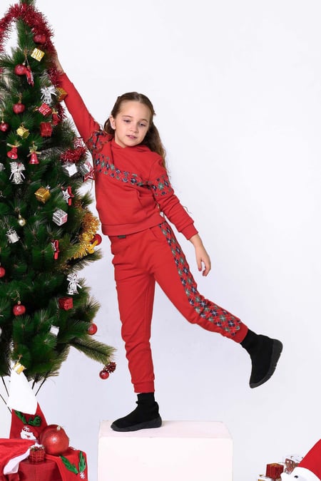 Girls Red Argyle Christmas Joggers (12/18mths-7yrs)