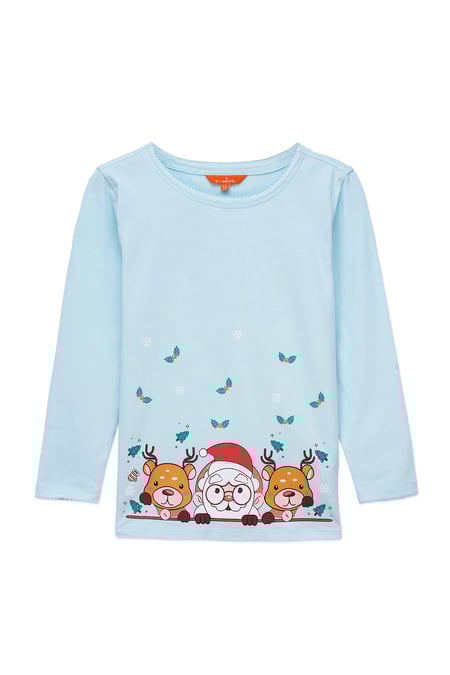 Girls Blue Santa T-shirt (12/18mths-7yrs)