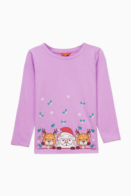 Girls Purple Santa T-shirt (12/18mths-7yrs)