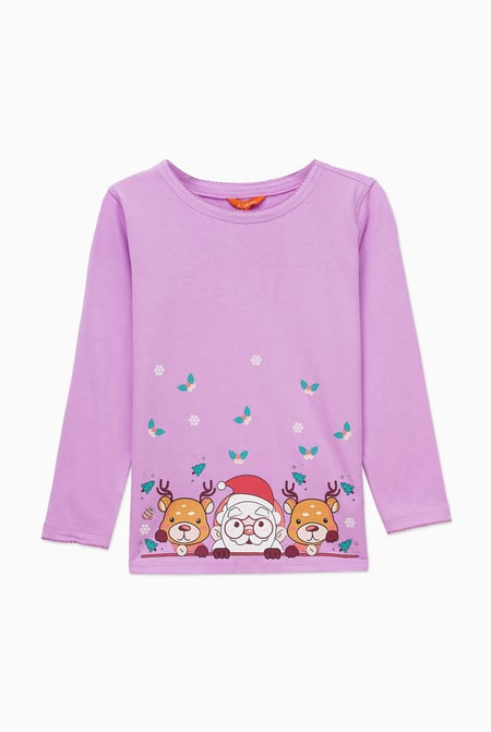 Girls Purple Santa T-shirt (12/18mths-7yrs)