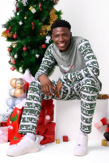 Mens Aqua Fairisle Print Christmas Pyjama Bottoms