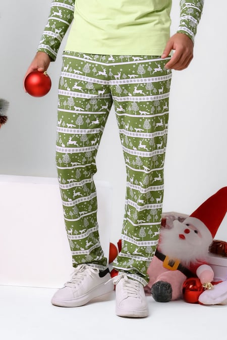 Mens Aqua Fairisle Print Christmas Pyjama Bottoms