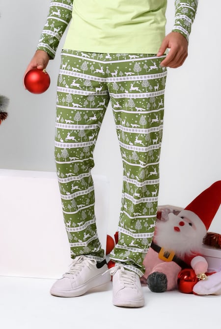 Mens Aqua Fairisle Print Christmas Pyjama Bottoms