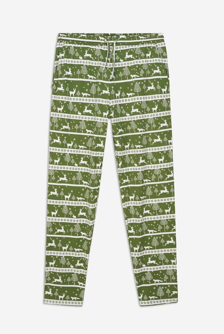 Mens Green Fairisle Print Christmas Pyjama Bottoms