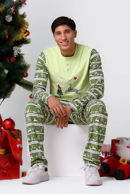 Mens Green Fairisle Print Christmas Pyjama Bottoms