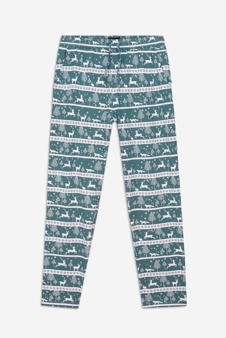 Mens Teal Fairisle Print Christmas Pyjama Bottoms