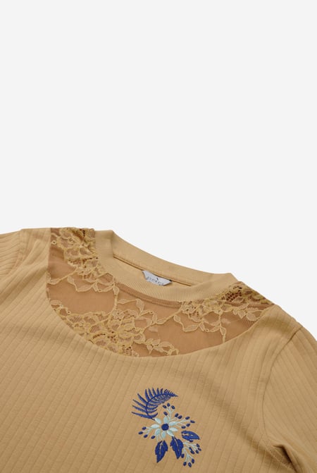 Cream Lace Detail Long Sleeve Bodycon Dress