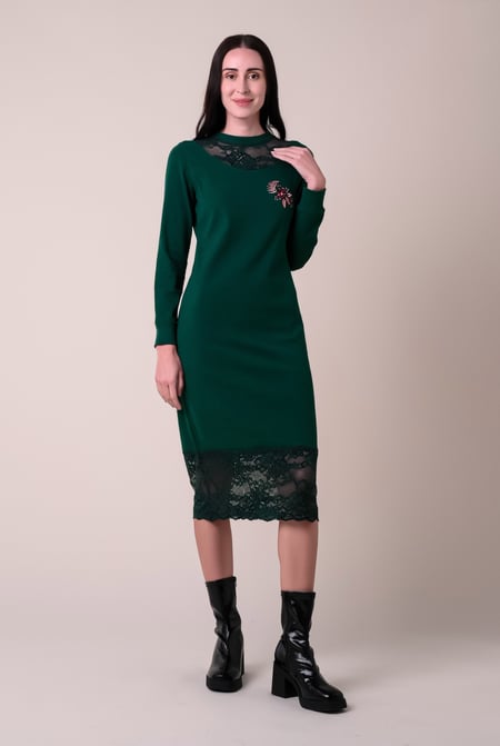 Black Lace Detail Long Sleeve Bodycon Dress