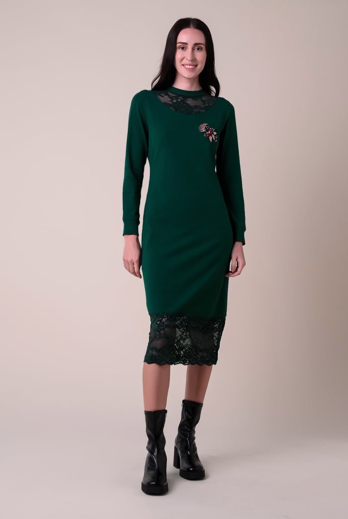 Lace Detail Long Sleeve Bodycon Dress