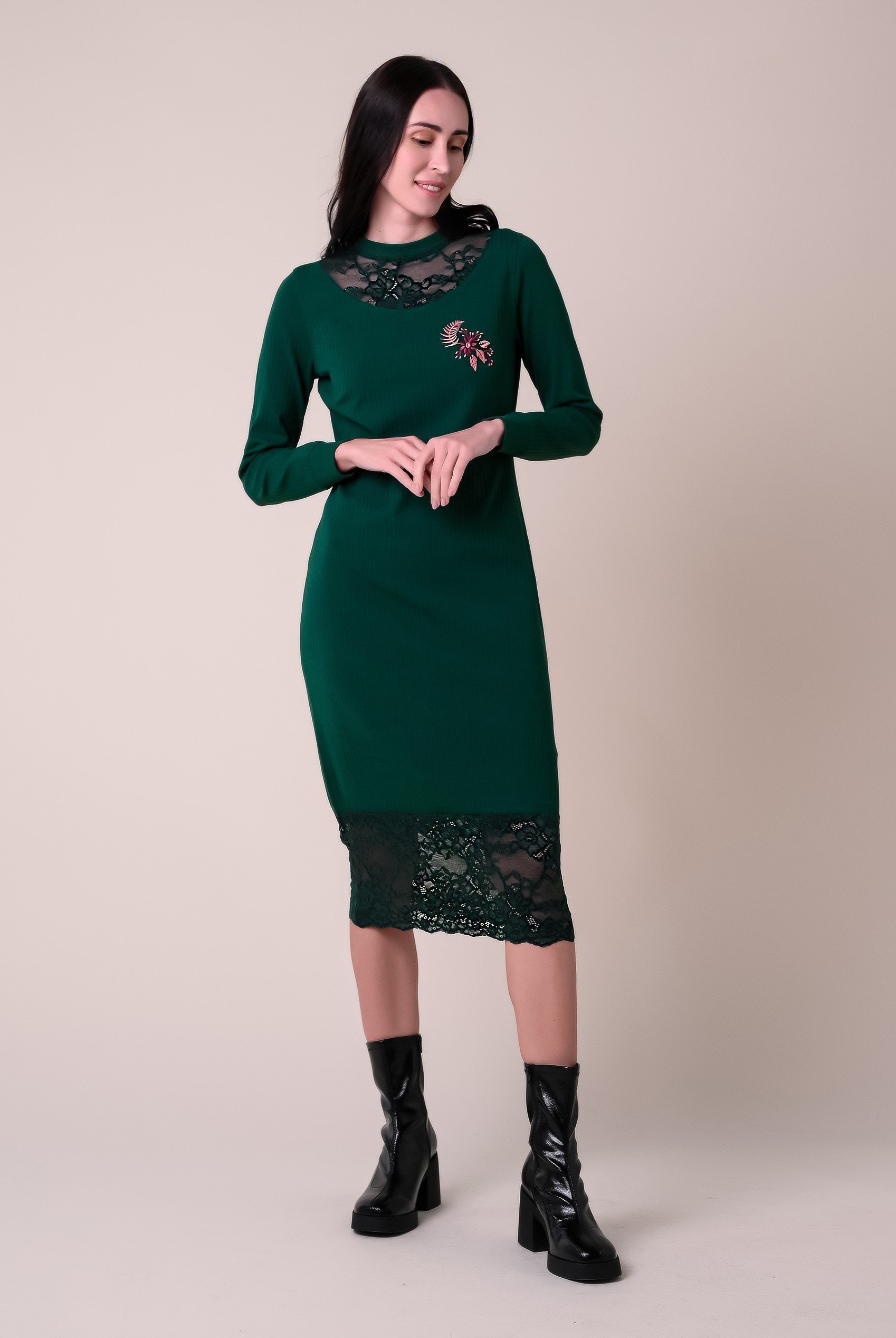 Lace Detail Long Sleeve Bodycon Dress