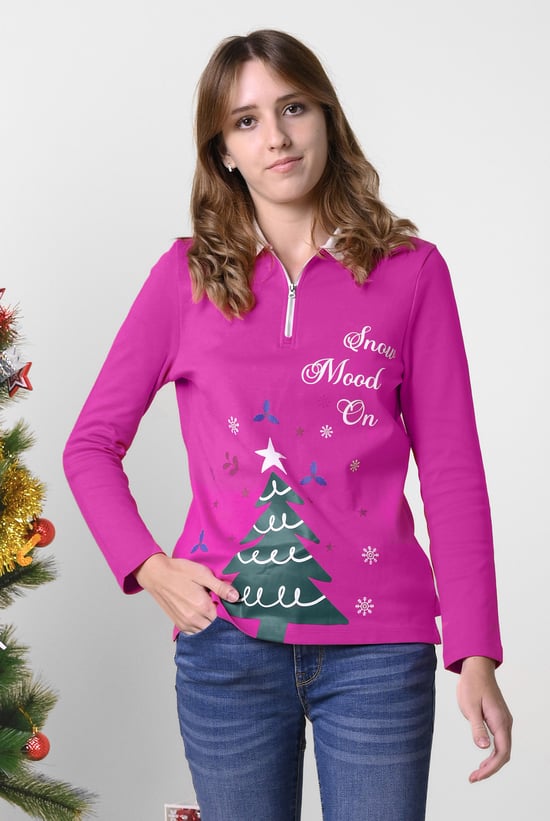 Womens Festive Half Zip Top