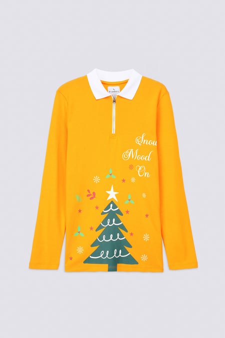 Womens Yellow Festive Half Zip Top