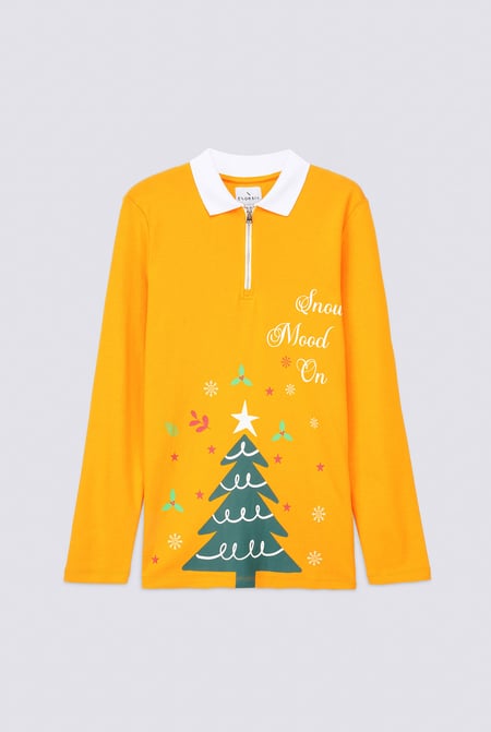 Womens Yellow Festive Half Zip Top