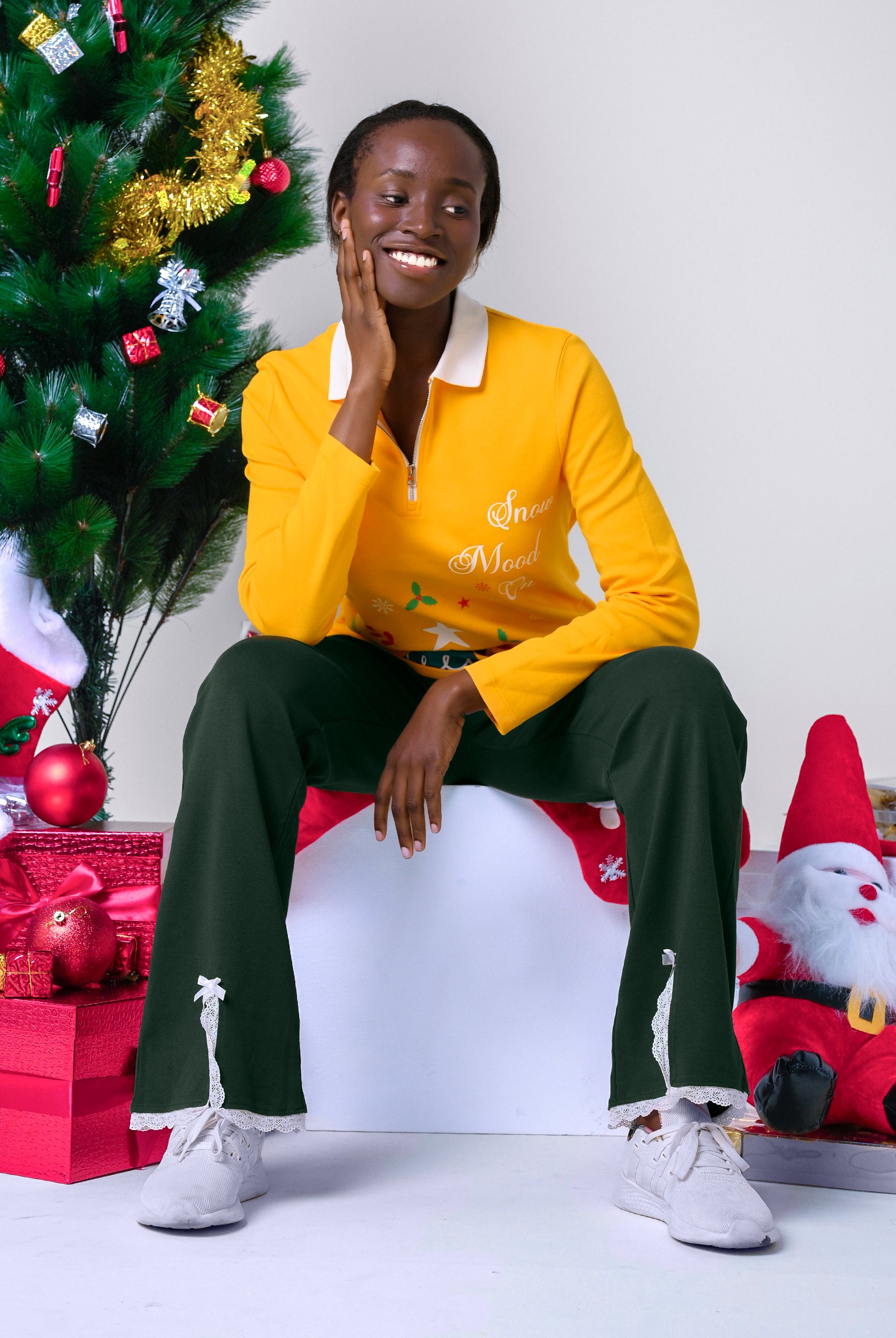 Womens Christmas Tree Printed Polo