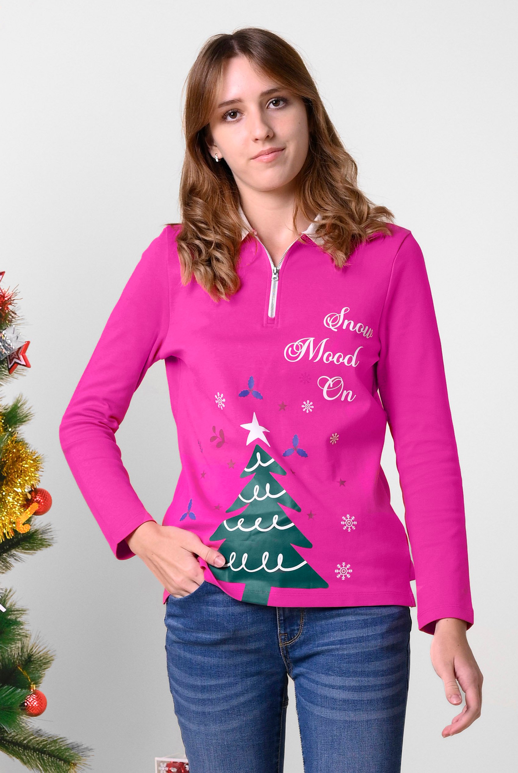 Womens Festive Half Zip Top