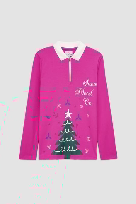 Womens Fuchsia Festive Half Zip Top