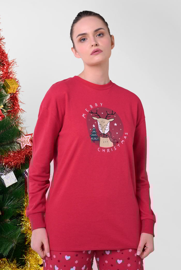 Womens Deer Printed Sweatshirt