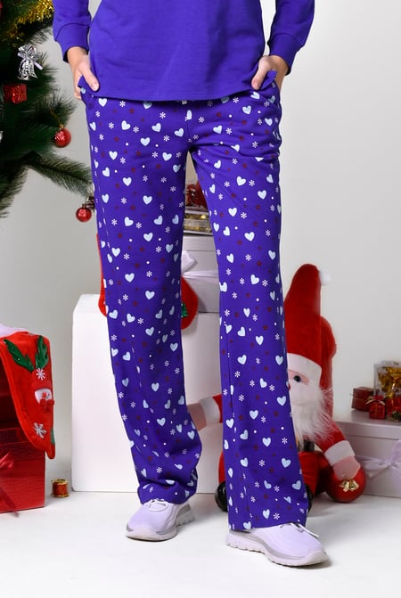 Women's Blue Snow Heart Printed Pyjamas