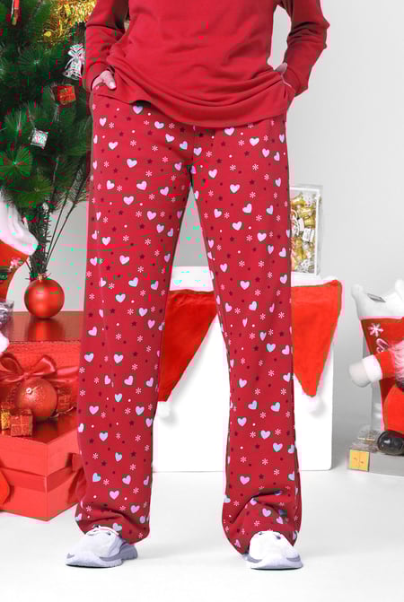 Women's Blue Snow Heart Printed Pyjamas