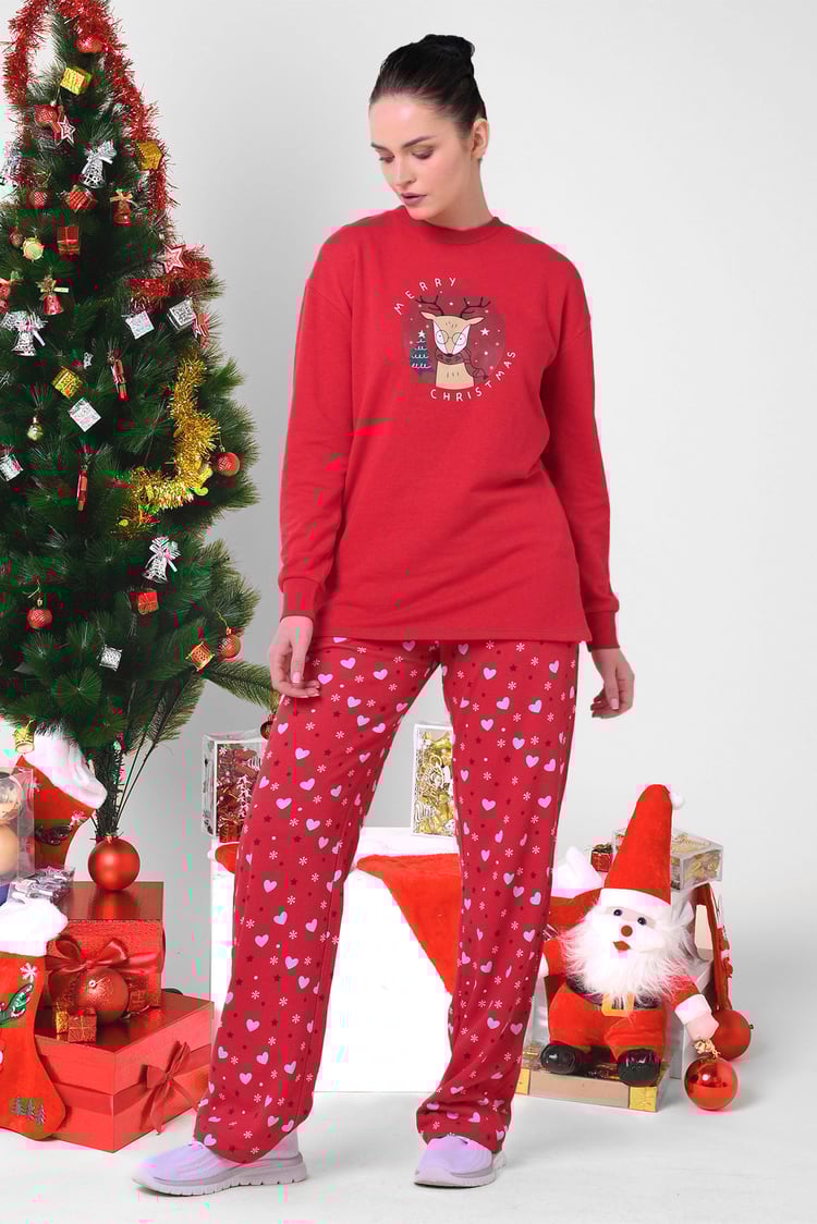 Women's Snow Heart Printed Pyjamas