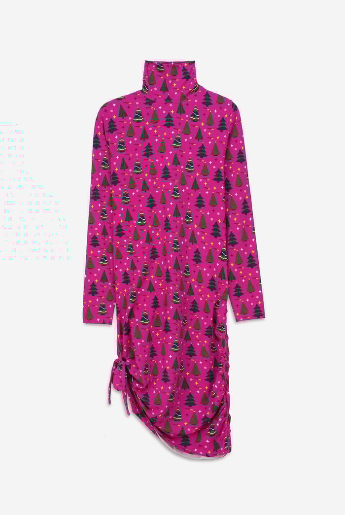 Side Tie Knot Christmas Print Bodycon Dress