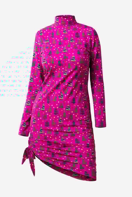 Pink Side Tie Knot Christmas Print Bodycon Dress
