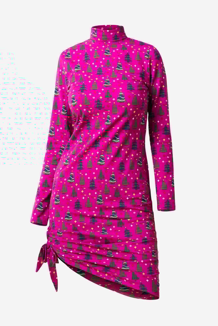 Side Tie Knot Christmas Print Bodycon Dress