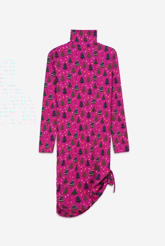 Side Tie Knot Christmas Print Bodycon Dress
