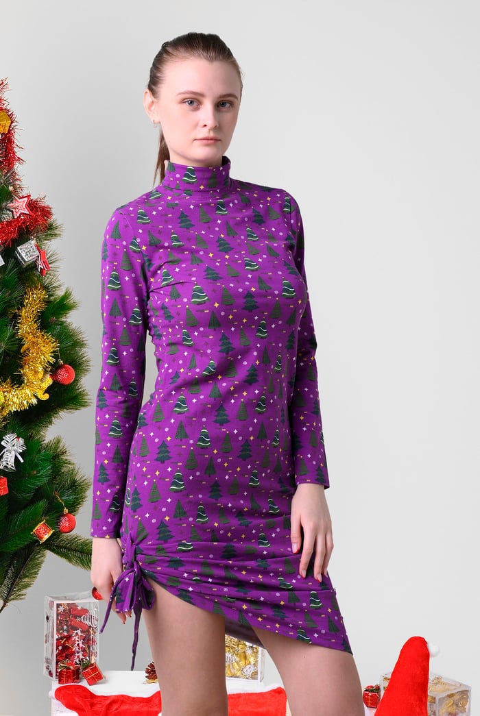 Side Tie Knot Christmas Print Bodycon Dress