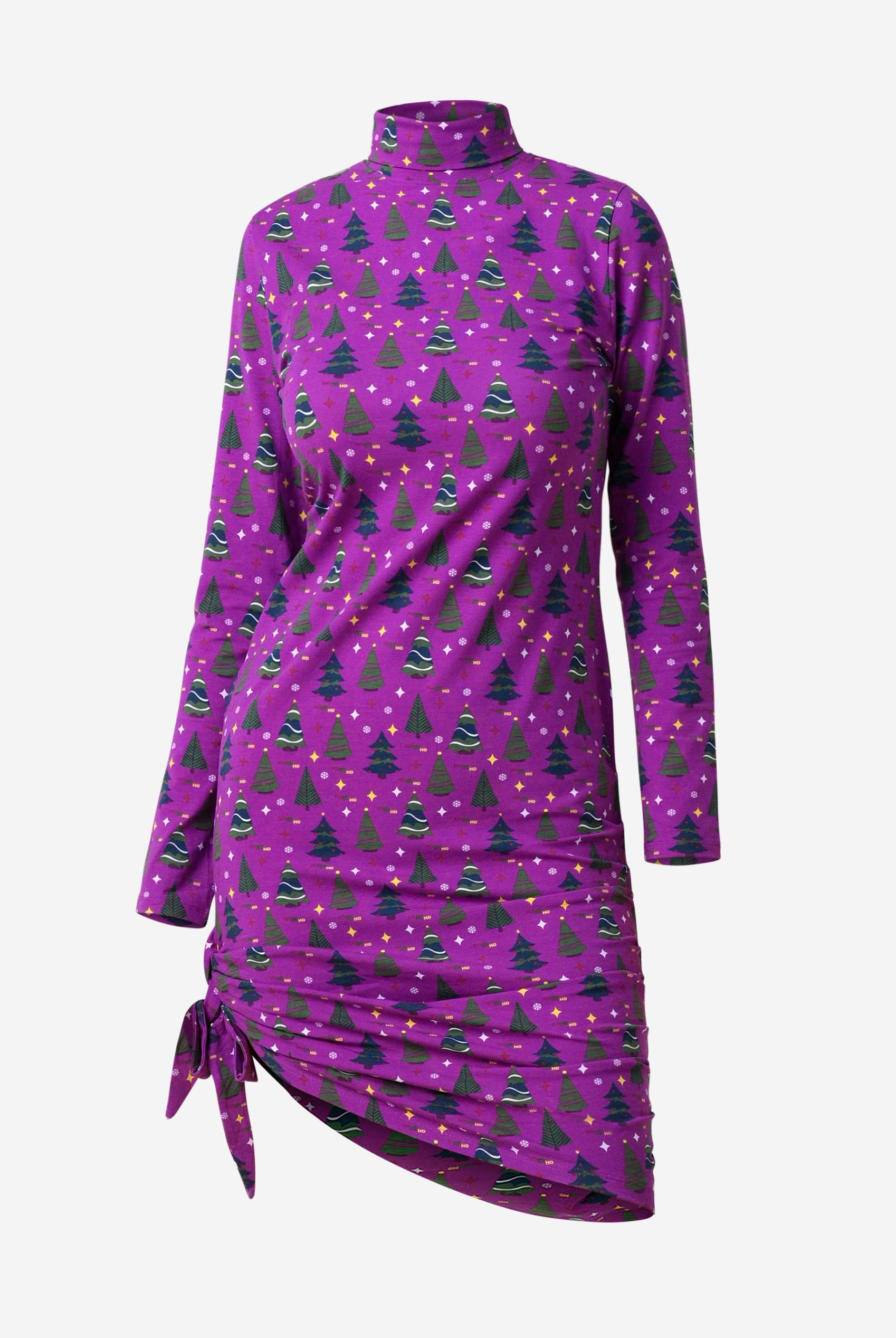 Side Tie Knot Christmas Print Bodycon Dress
