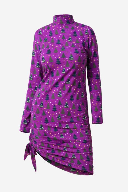 Purple Side Tie Knot Christmas Print Bodycon Dress